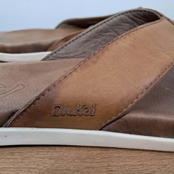 Olukai Nalukai Sandal Men\'s Size 11 Brown White Leather Flip Flop Comfort main image 8
